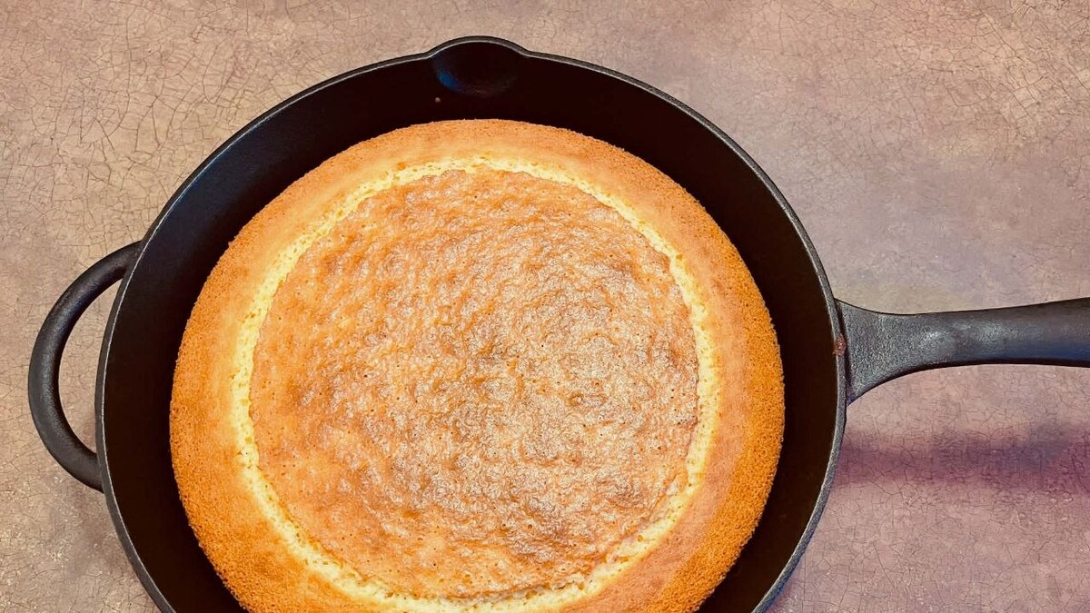 Cast iron cornbread fresh out of the skillet